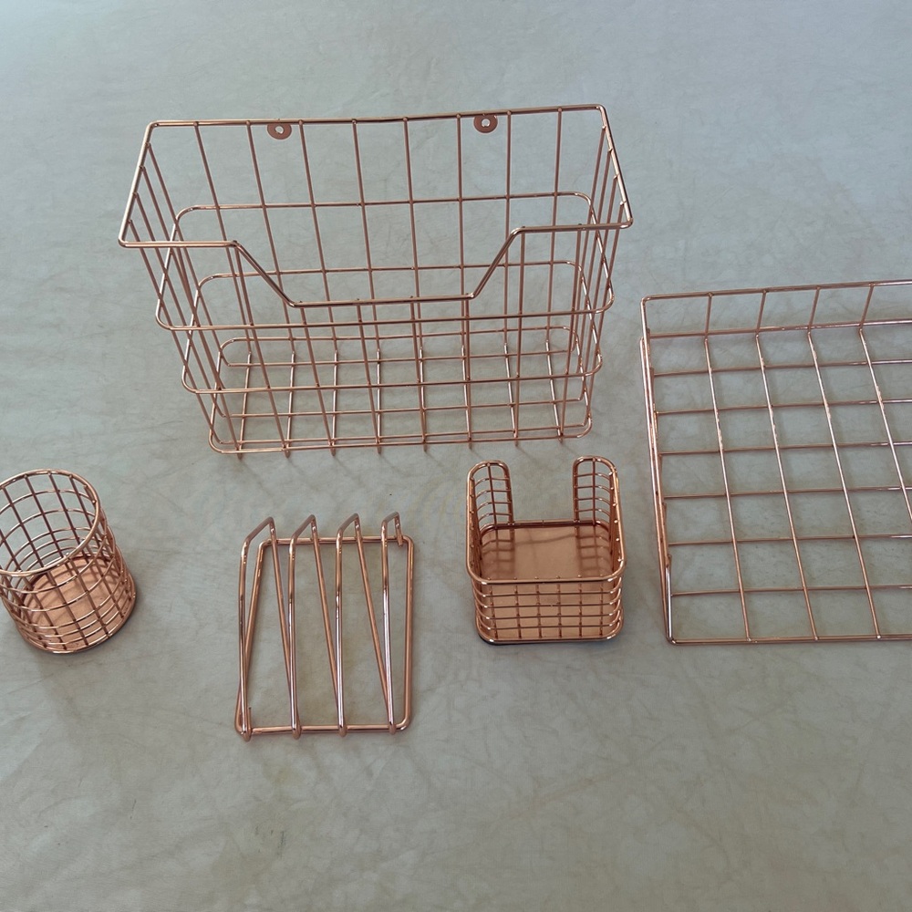 Copper Rose Gold 5-Piece Desk Accessories Set
